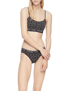 Discount 🛒 Calvin Klein Cotton String Bralette Outline Star Print Black ⌛