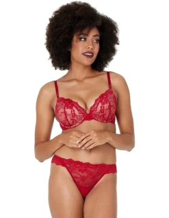 Coupon 😍 Pleasure State My Fit Lace Push-Up Plunge Bra In Jester Red ✔️