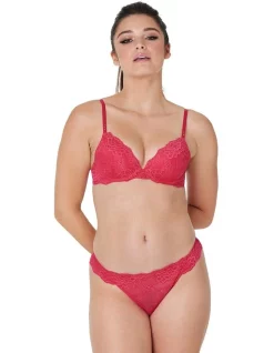 Discount 🌟 Pleasure State Lace Push-Up Plunge Bra In Raspberry ⭐