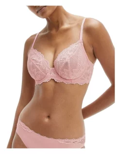 Wholesale 🎉 Calvin Klein Seductive Comfort Lotus Floral Unlined Full Coverage Bra Pink Shell 🎉